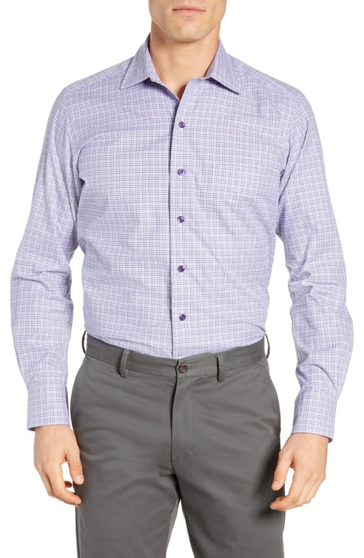 Men's David Donahue Regular Fit Check Sport Shirt - Grey