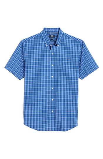Men's Cutter & Buck Leo Plaid Easy Care Woven Shirt, Size - Blue