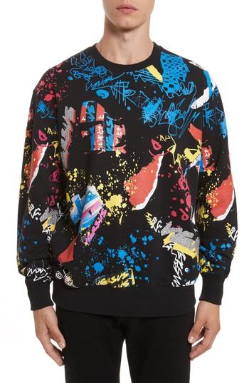 Men's Versus By Versace Doodle Glitter Print Sweatshirt - Black