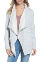 Petite Women's Caslon Asymmetrical Drape Collar Terry Jacket P - Grey