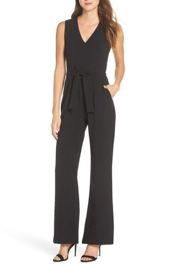 Women's Vince Camuto Kors Tie Waist Crepe Jumpsuit - Black
