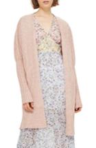 Women's Topshop Puff Sleeve Longline Cardigan Us (fits Like 0) - Pink