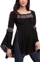 Women's Free People Valley Embroidered Bell Sleeve Top - Black