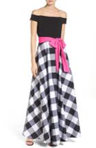 Women's Eliza J Jersey & Check Crepe De Chine Off The Shoulder Maxi Dress