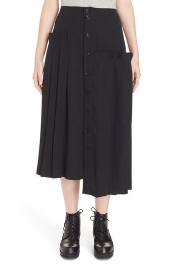 Women's Y's By Yohji Yamamoto Pleated Button Front Wool Skirt - Black