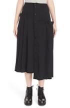 Women's Y's By Yohji Yamamoto Pleated Button Front Wool Skirt - Black