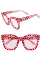 Women's Gucci 49mm Crystal Heart Sunglasses - Fuchsia