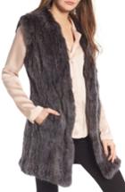 Women's Love Token Long Genuine Rabbit Fur Vest - Grey