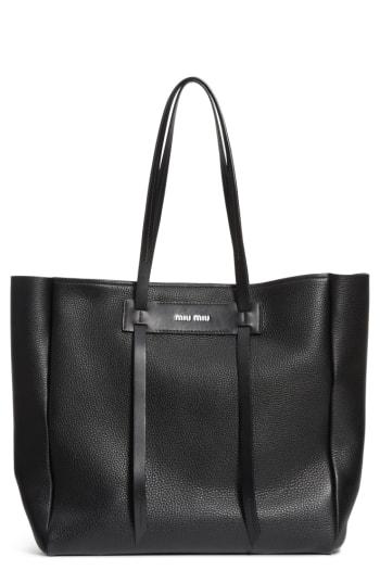 Miu Miu Pebbled Leather Shopper - Black