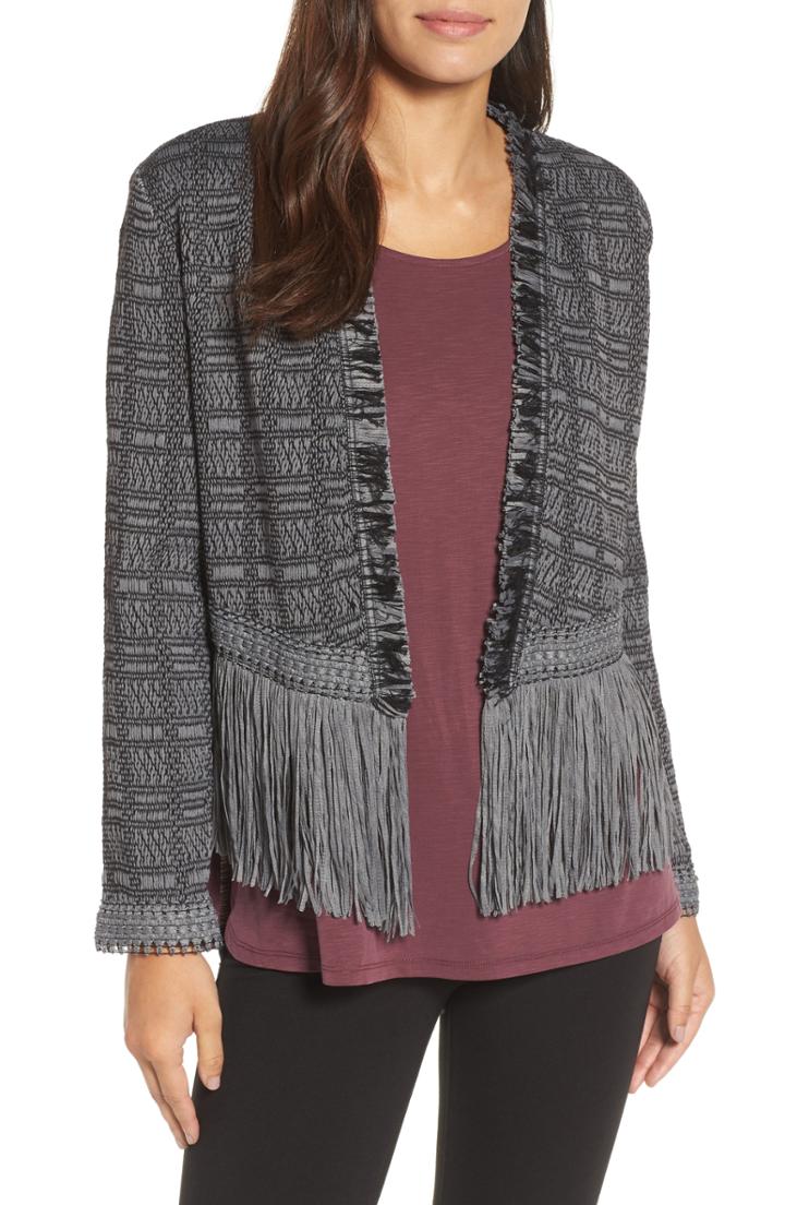 Petite Women's Nic+zoe Steel Fringe Jacket P - Grey
