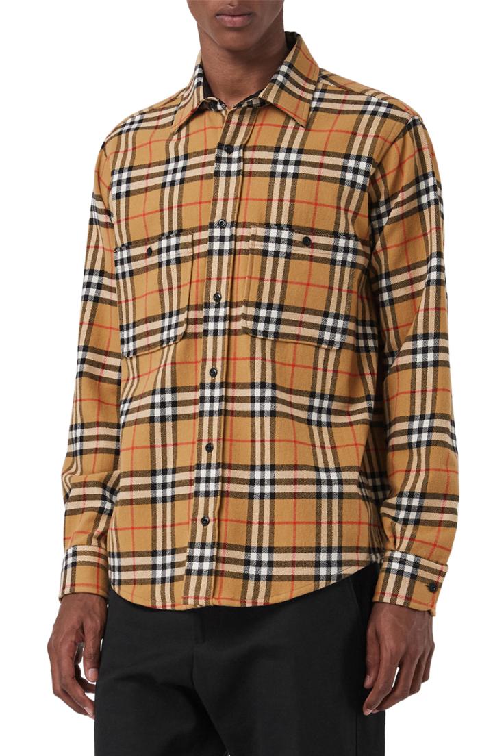Men's Burberry Lyndhurst Check Flannel Shirt, Size - Yellow