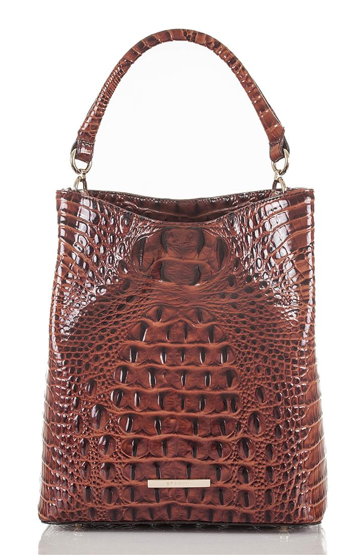 Brahmin Amelia Croc Embossed Leather Tote - Brown