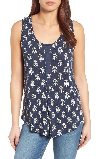 Women's Caslon Linen Blend Henley Tank, Size - Blue