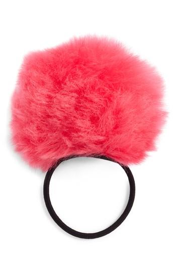 Cara Faux Fur Pompom Ponytail Holder, Size - Pink