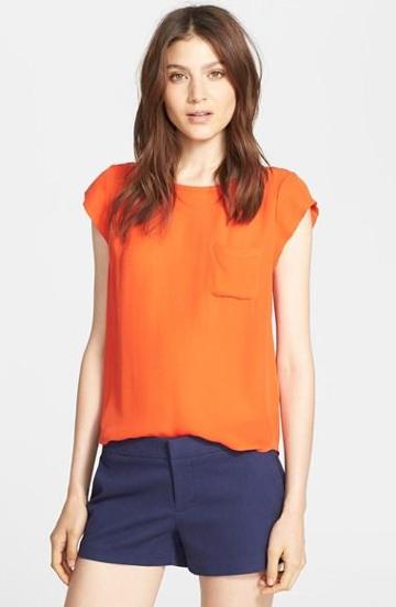 Joie 'rancher' Silk Pocket Top Spicy Orange