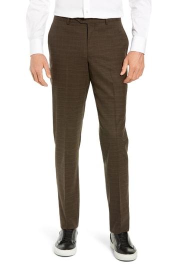 Men's Nordstrom Men's Shop Trim Fit Flat Front Stretch Wool Pants X - Brown