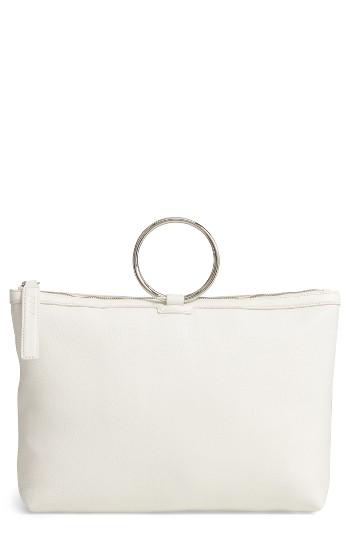 Kara Large Pebbled Leather Ring Clutch - Ivory