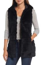 Women's Love Token Genuine Rabbit Fur Hooded Vest - Black