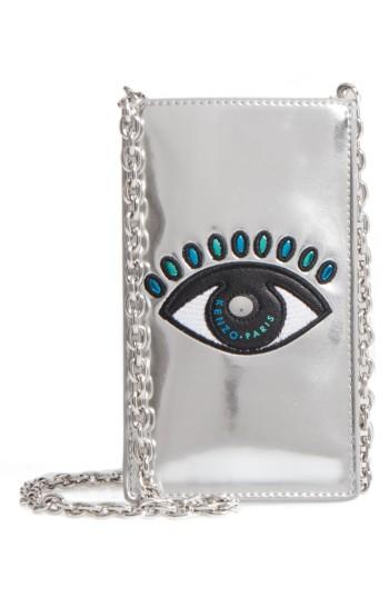 Kenzo Icons Eye Leather Phone Case On A Chain - Metallic