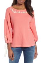 Women's Caslon Embroidered Blouson Sleeve Top, Size - Pink