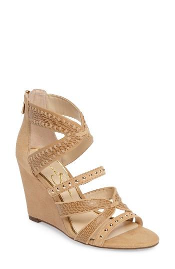 Women's Jessica Simpson Zenolia Strappy Embellished Wedge M - Brown