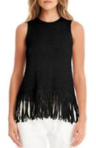 Women's Michael Stars Split Back Fringe Tank - Black