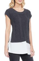 Women's Two By Vince Camuto Layered Look Cable Sweater - Grey