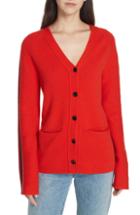 Women's Proenza Schouler Pswl Stripe Sleeve Merino Wool & Cashmere Cardigan - Red