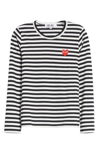 Women's Comme Des Garcons Play Stripe Cotton Tee - Black