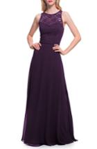 Women's #levkoff Lace Bodice Chiffon Gown - Purple