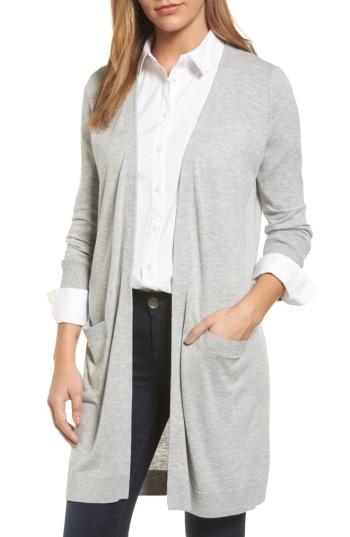 Women's Halogen Long Open Front Cardigan, Size - Grey
