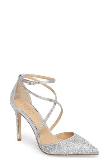 Women's Jewel Badgley Mischka Tanya Embellished Pointy Toe Pump M - Metallic