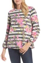 Petite Women's Bobeau Floral Print Balloon Sleeve Sweatshirt P - Black