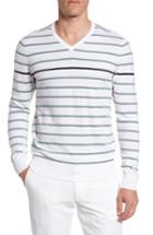 Men's Ag The Farrell Stripe V-neck Sweater - White