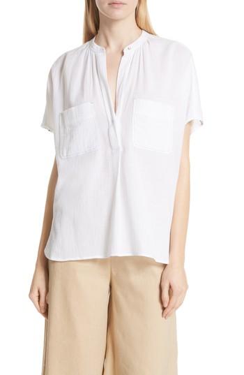 Women's Vince Topstitch Crinkle Cotton Top - White