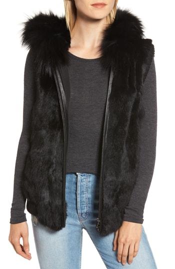 Women's Jocelyn Hooded Genuine Fur Vest - Black