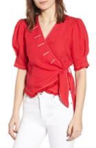 Women's Moon River Puff Sleeve Wrap Top - Red