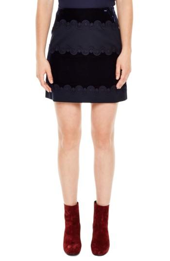 Women's Sandro Wave Detail Velvet Skirt - Blue