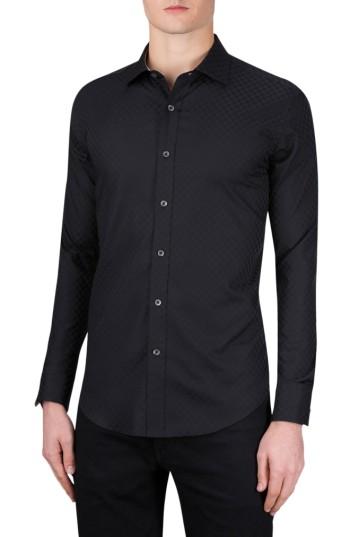 Men's Bugatchi Classic Fit Checkerboard Sport Shirt, Size - Black