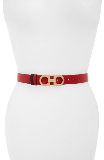 Women's Salvatore Ferragamo Ceylon Reversible Leather Belt - Lipstik Nero