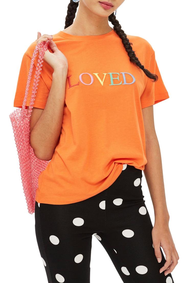 Petite Women's Topshop Loved Embroidered Tee P Us (fits Like 0p) - Orange
