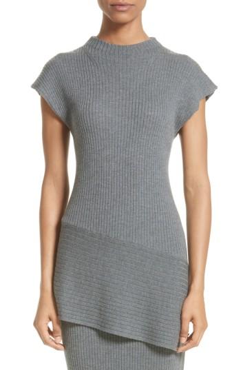 Women's St. John Collection Asymmetrical Rib Knit Top, Size - Grey