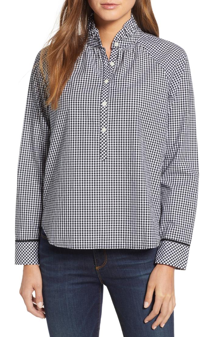 Women's Vineyard Vines Gingham Ruffle Shirt - Black