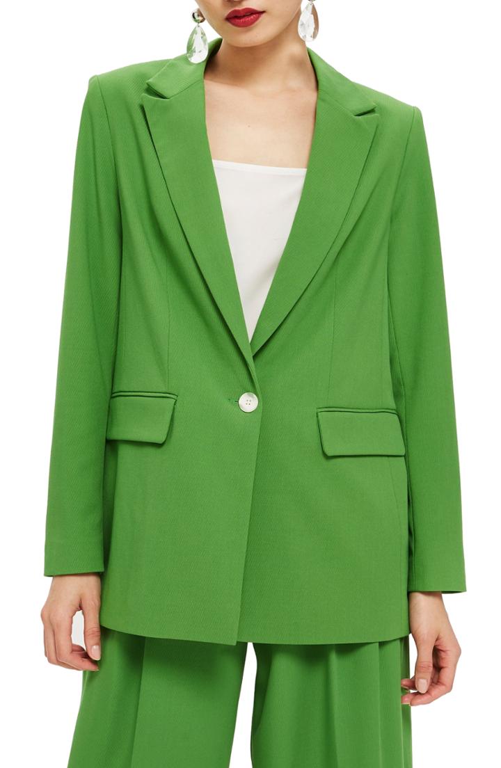 Women's Topshop Oversize Suit Jacket Us (fits Like 0-2) - Green