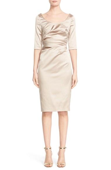 Women's Talbot Runhof Portrait Neck Stretch Satin Sheath Dess