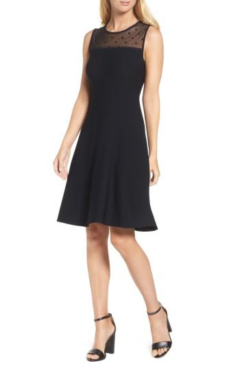 Women's Eliza J Illusion Yoke Fit & Flare Dress - Black