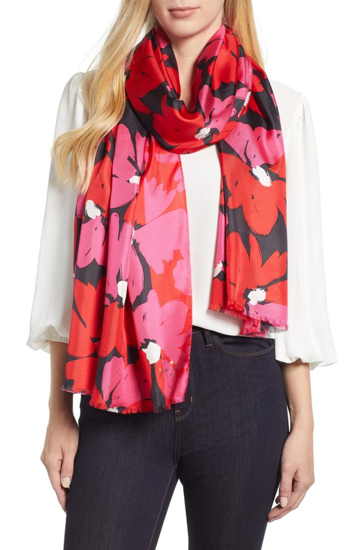 Women's Kate Spade New York Artistic Floral Oblong Scarf, Size - Red