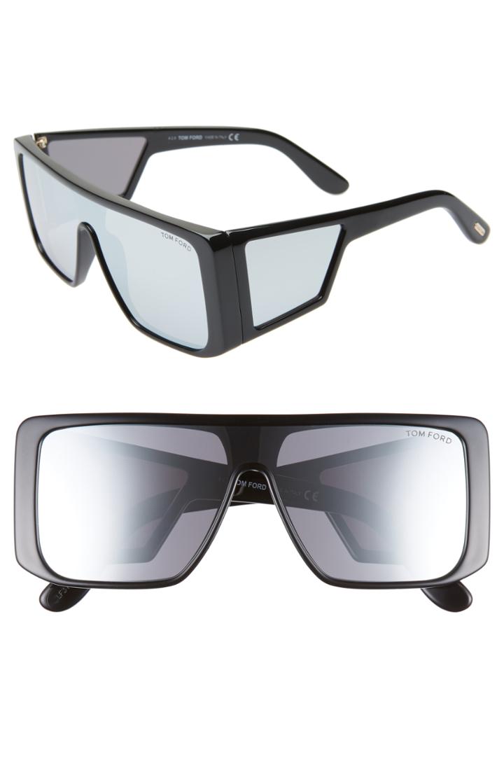 Women's Tom Ford 132mm Atticus Shield Sunglasses - Shiny Black/ Rose Gold/ Silver