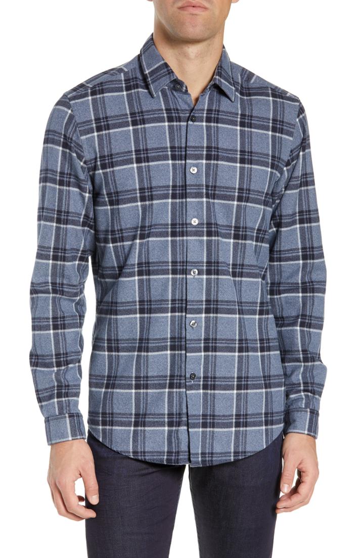 Men's Boss Letterio Slim Fit Check Flannel Shirt - Blue