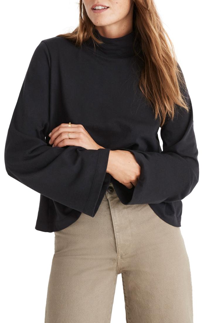 Women's Madewell Wide Sleeve Turtleneck, Size - Black